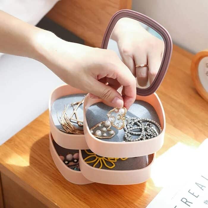 Rotatable 4 Layer Jewelry Storage With Mirror - Image 6